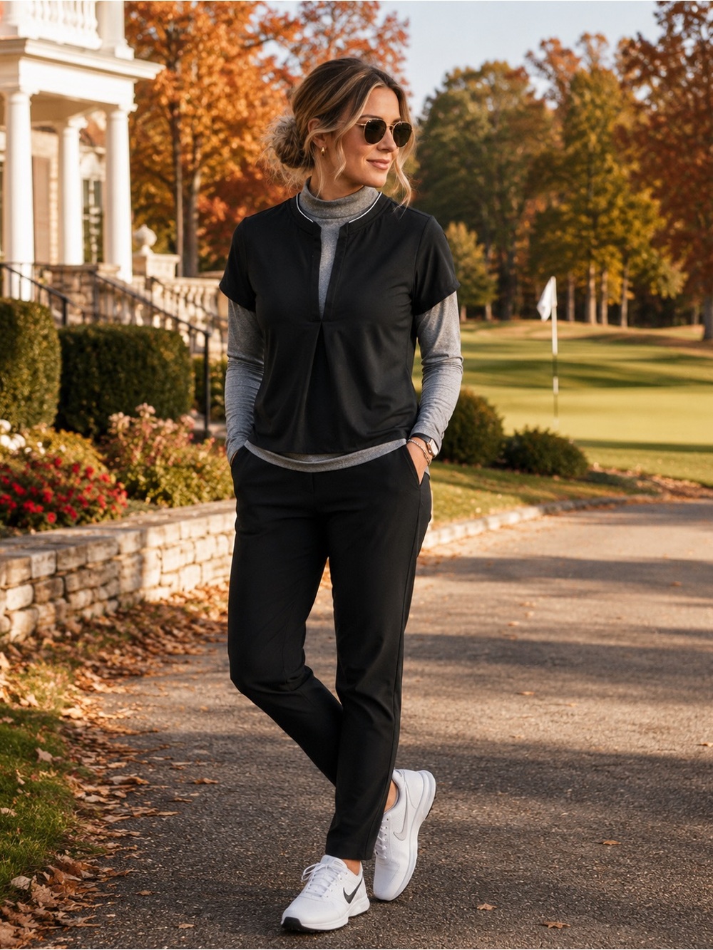 Nike Golf Tour Premium Dri-FIT Layered Mock Neck Top Black Gray L